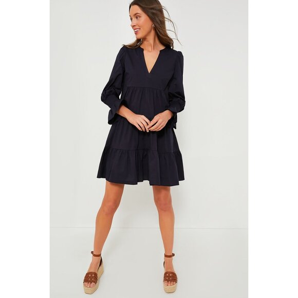Pomander Place Dresses & Skirts - Pomander Place Womens Size XS Navy Blue Cotton Poplin Kenzo Tiered Mini Dress